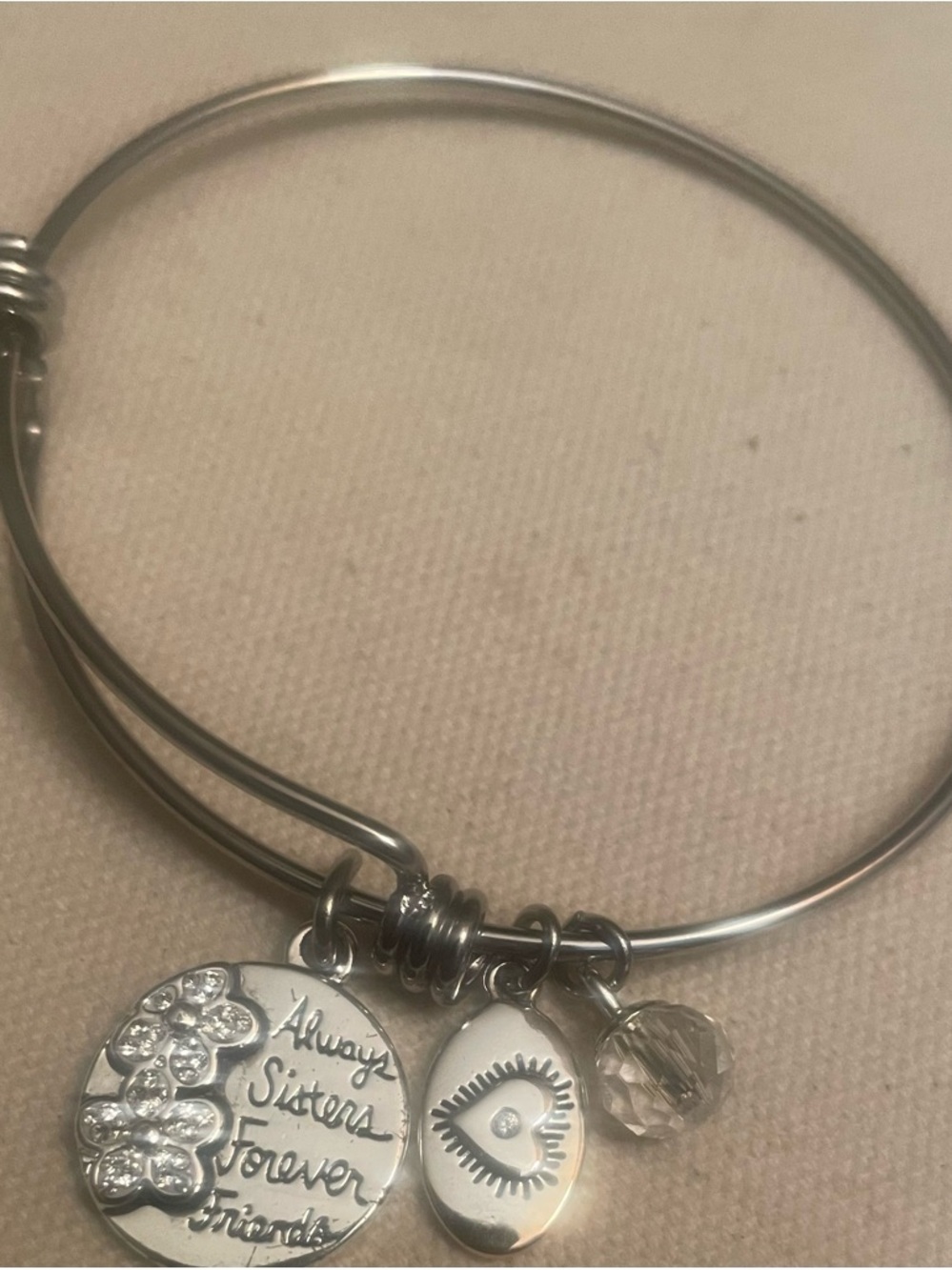 Silver Charm Toggle Bangle Bracelet "Always Sisters Forever Friends"